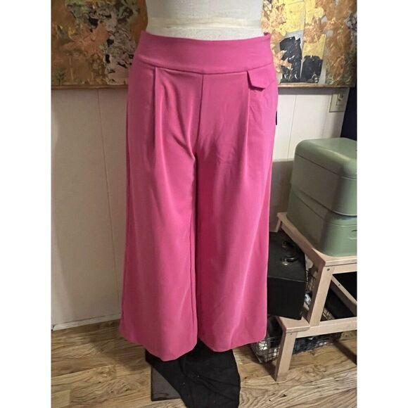 Eric Womens 8 Raspberry Pink Wide Flared Leg Ankle Pants Elastic Back NWT - Picture 2 of 7
